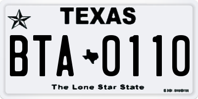 TX license plate BTA0110