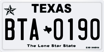 TX license plate BTA0190