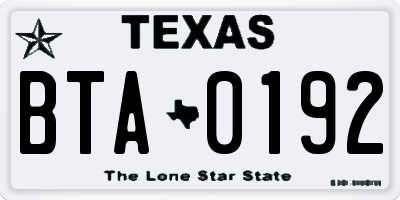 TX license plate BTA0192