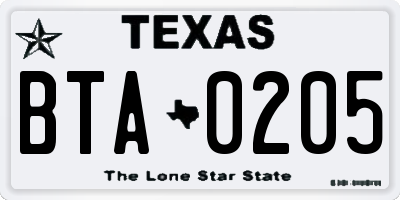 TX license plate BTA0205