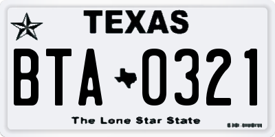 TX license plate BTA0321