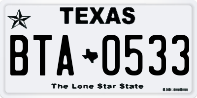 TX license plate BTA0533