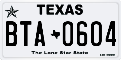 TX license plate BTA0604