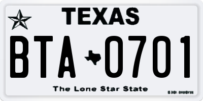 TX license plate BTA0701