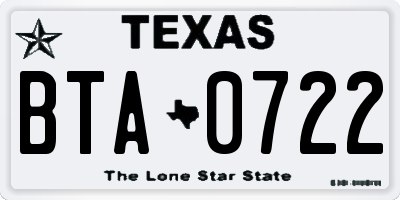 TX license plate BTA0722