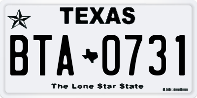 TX license plate BTA0731