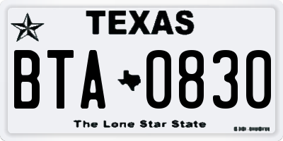 TX license plate BTA0830