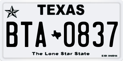TX license plate BTA0837