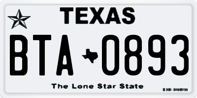 TX license plate BTA0893
