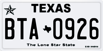 TX license plate BTA0926