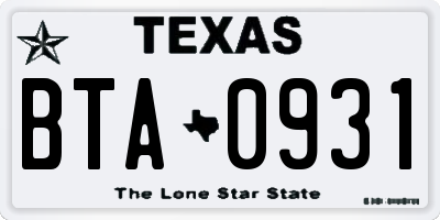 TX license plate BTA0931