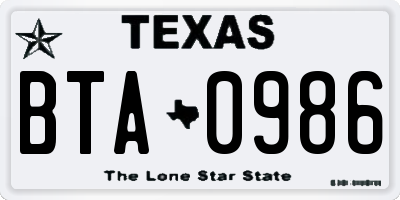 TX license plate BTA0986