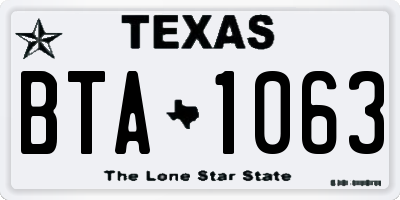 TX license plate BTA1063