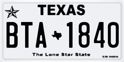 TX license plate BTA1840