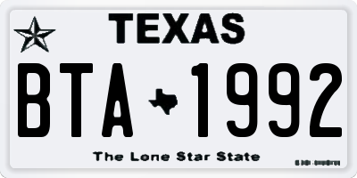 TX license plate BTA1992