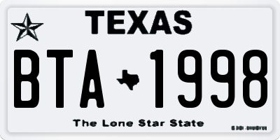 TX license plate BTA1998