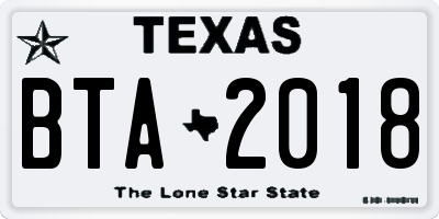 TX license plate BTA2018