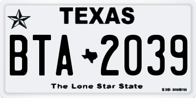 TX license plate BTA2039