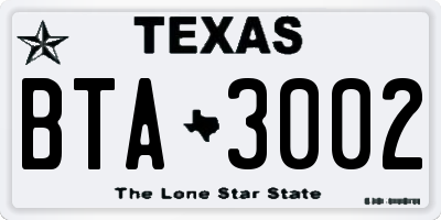 TX license plate BTA3002
