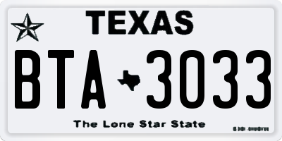 TX license plate BTA3033