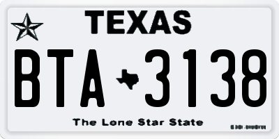 TX license plate BTA3138