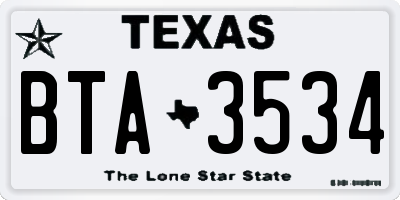 TX license plate BTA3534