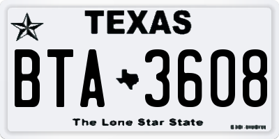 TX license plate BTA3608