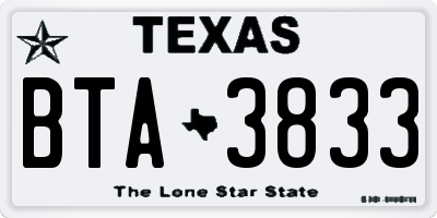 TX license plate BTA3833