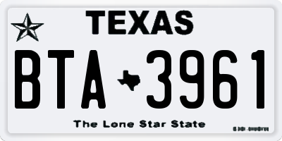 TX license plate BTA3961