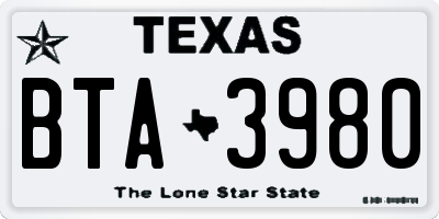 TX license plate BTA3980