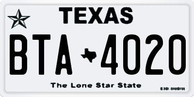 TX license plate BTA4020
