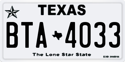 TX license plate BTA4033