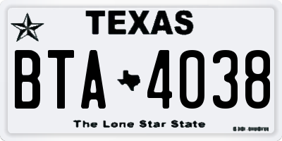 TX license plate BTA4038