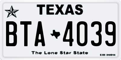 TX license plate BTA4039