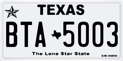 TX license plate BTA5003