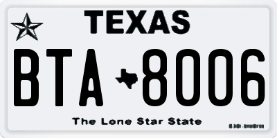 TX license plate BTA8006