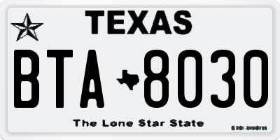 TX license plate BTA8030