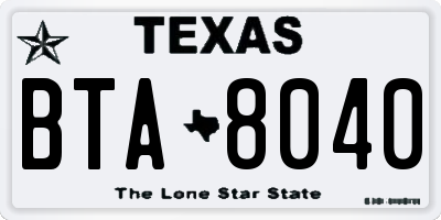 TX license plate BTA8040