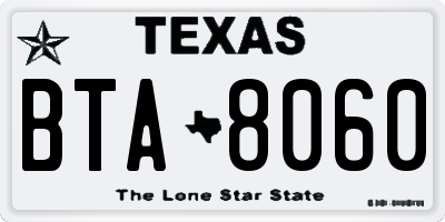 TX license plate BTA8060