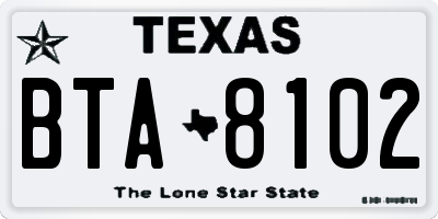 TX license plate BTA8102