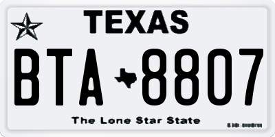 TX license plate BTA8807