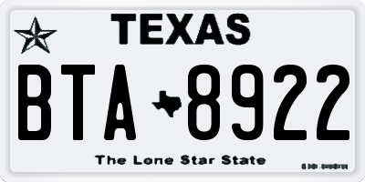 TX license plate BTA8922