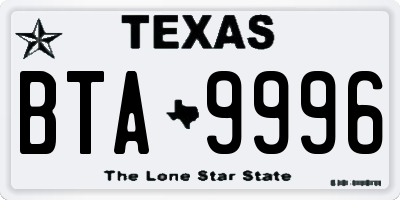 TX license plate BTA9996
