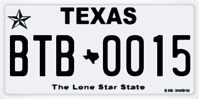 TX license plate BTB0015