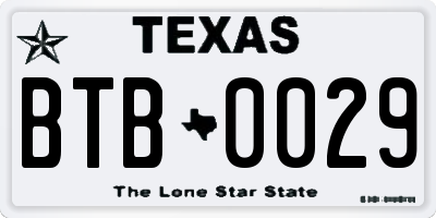 TX license plate BTB0029