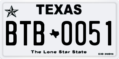 TX license plate BTB0051