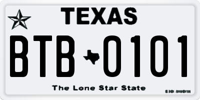 TX license plate BTB0101