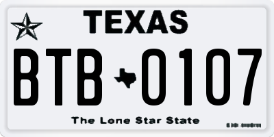 TX license plate BTB0107