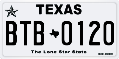 TX license plate BTB0120