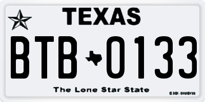 TX license plate BTB0133